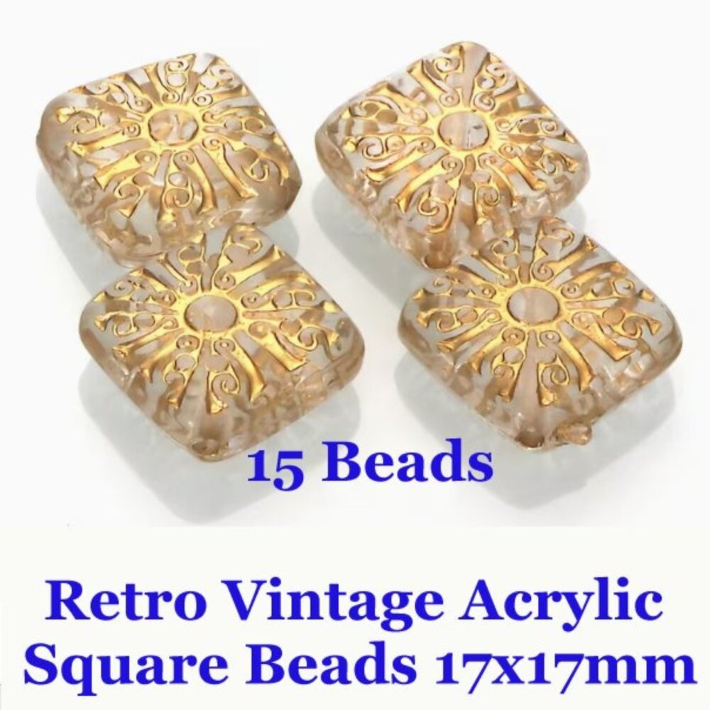 Retro Vintage Acrylic Square Beads 17x17mm  15 Beads